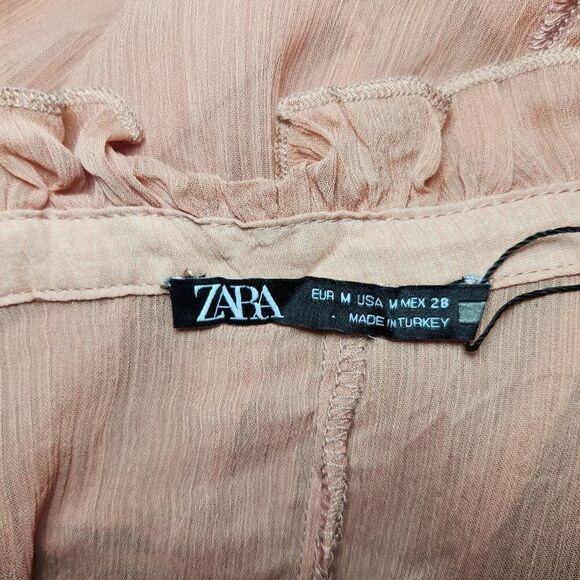 ZARA  Marsala Ruffled Blouse with Creased Effect Size Medium  NWOT - Picture 4 of 7